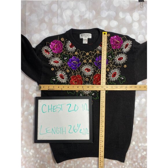 Vintage Western Connection Womens Medium Black Beaded Sequin Floral Pullover Swe - Picture 10 of 10